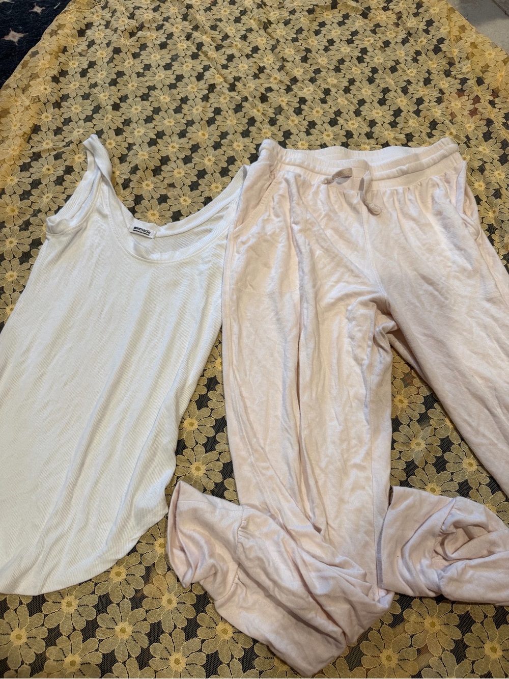 LA made White Tank & Light Blush Lounge Pant Set